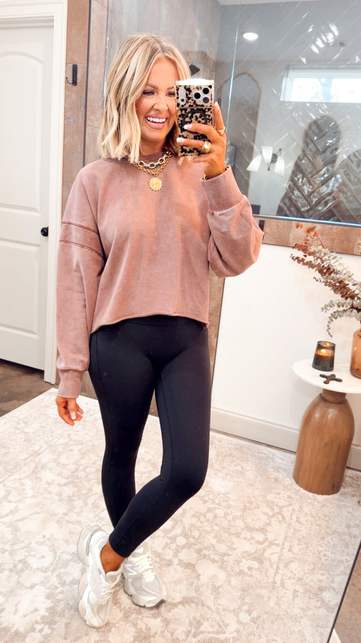 Mineral Wash Peekaboo Back Sweatshirt-Chocolate