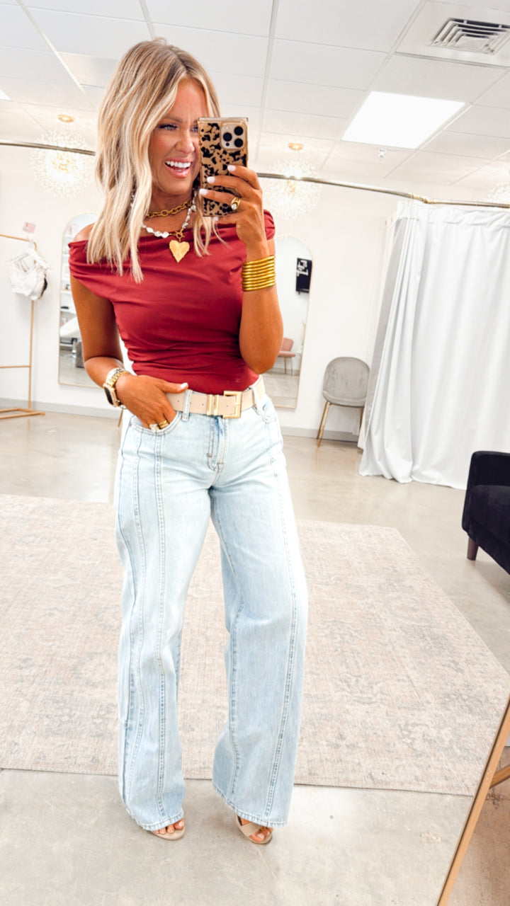Amara Off Shoulder Top-Maroon
