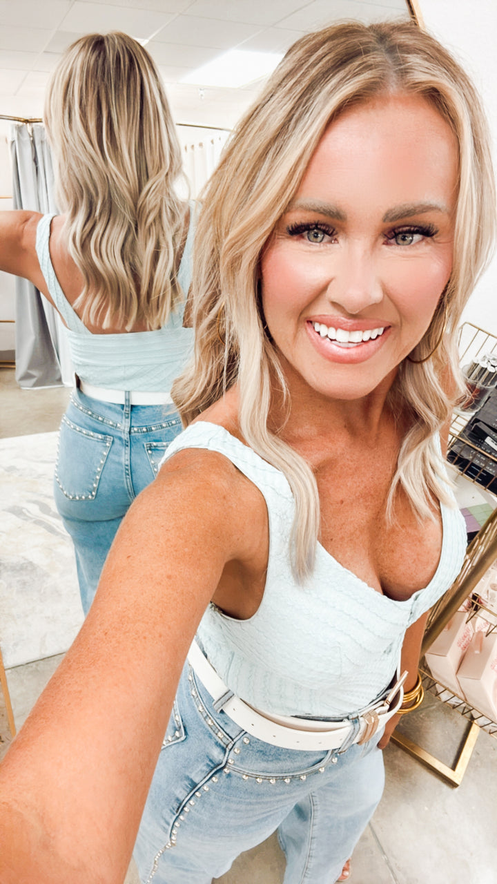 Gia V-Neck Bodysuit-Aqua Mint