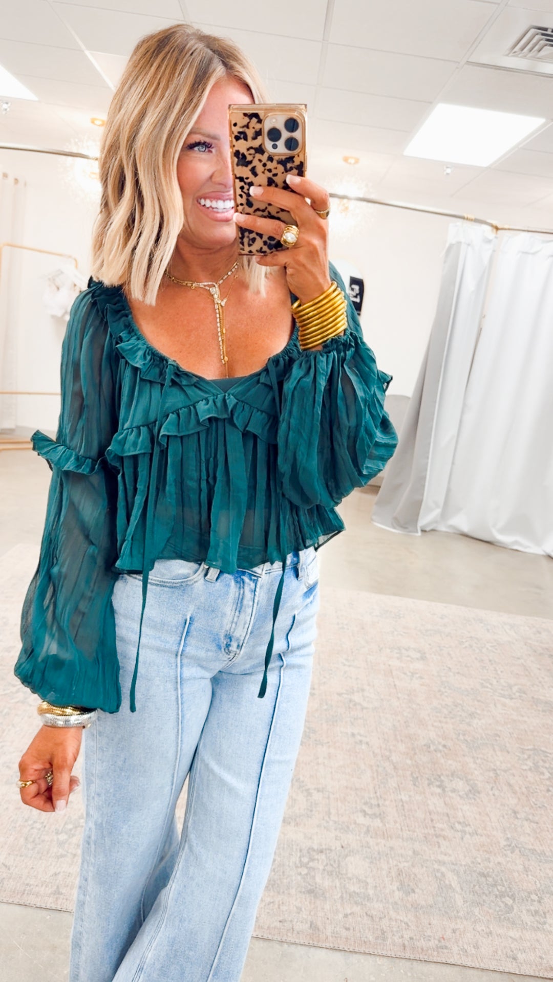 Florence Ruffle Blouse-Green