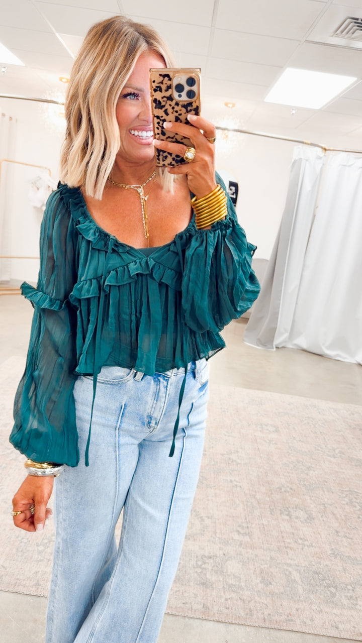 Florence Ruffle Blouse-Green