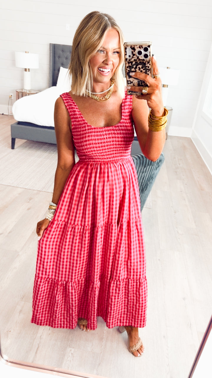 Smocked Gingham Maxi Dress