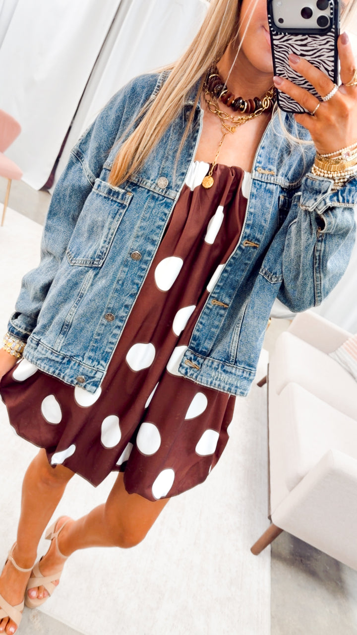 Darling Polka Dot Bubble Hem Dress-Brown/Ivory