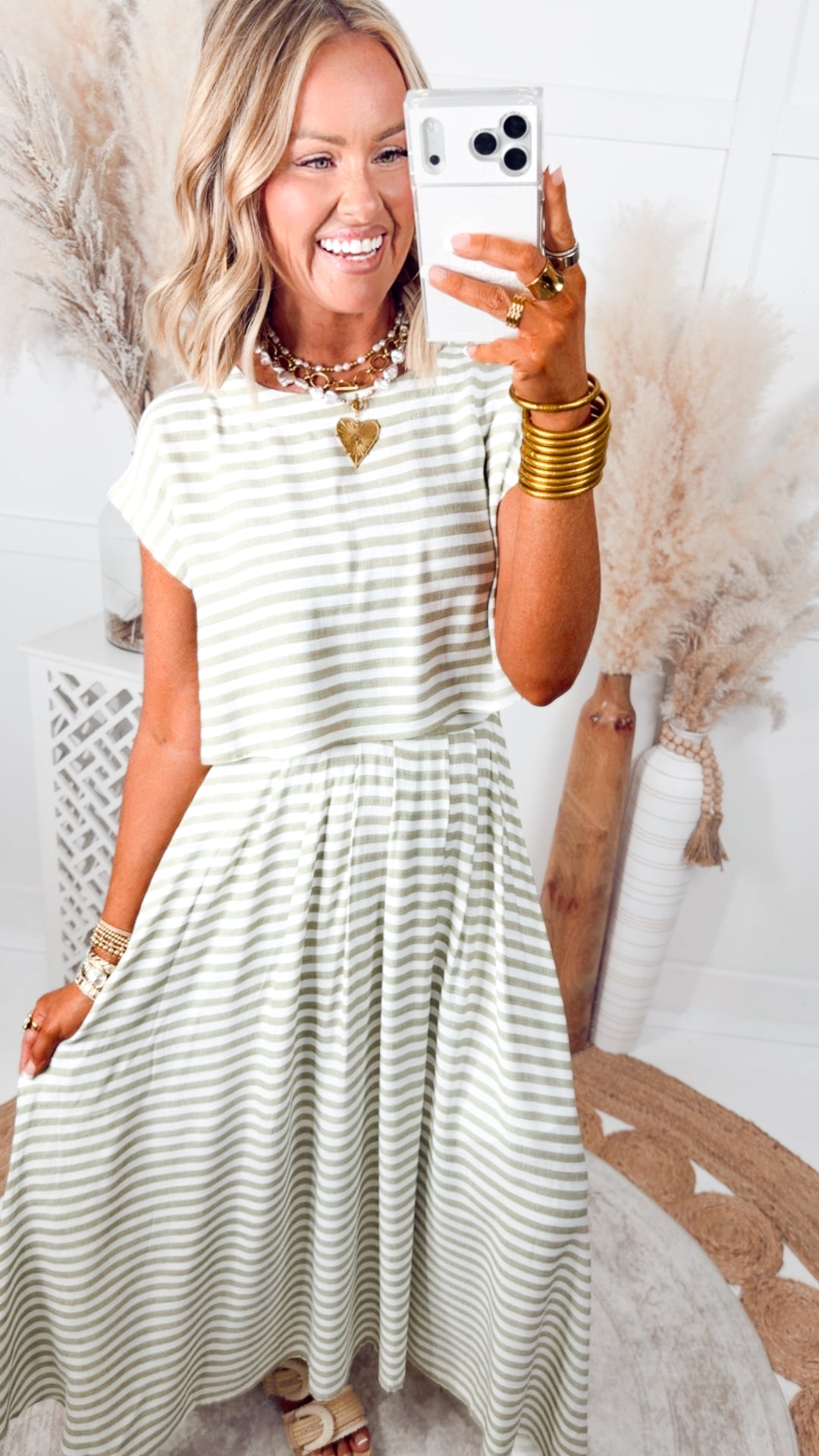 The Bora Breeze Midi Skirt Set-Olive