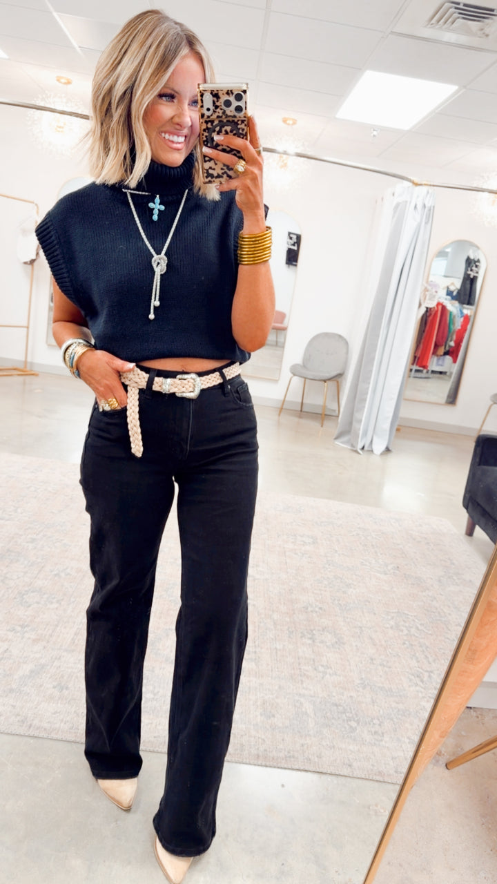 Classic High Rise Wide Leg Jeans-Black