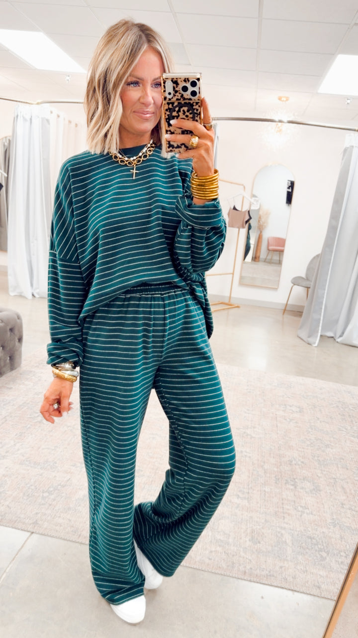 Lexi Striped Lounge Pants-Green/White