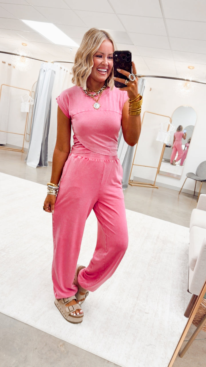 The Phoebe Crop Top & Jogger Set-Fuchsia
