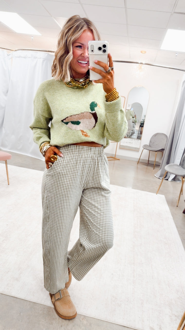 The Gingham Grove Pants-Olive/White