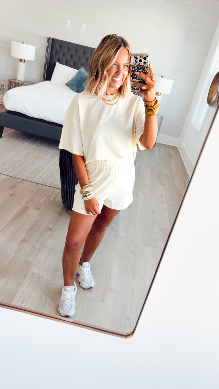 Amaya Textured Knit Top & Shorts Set-Cream