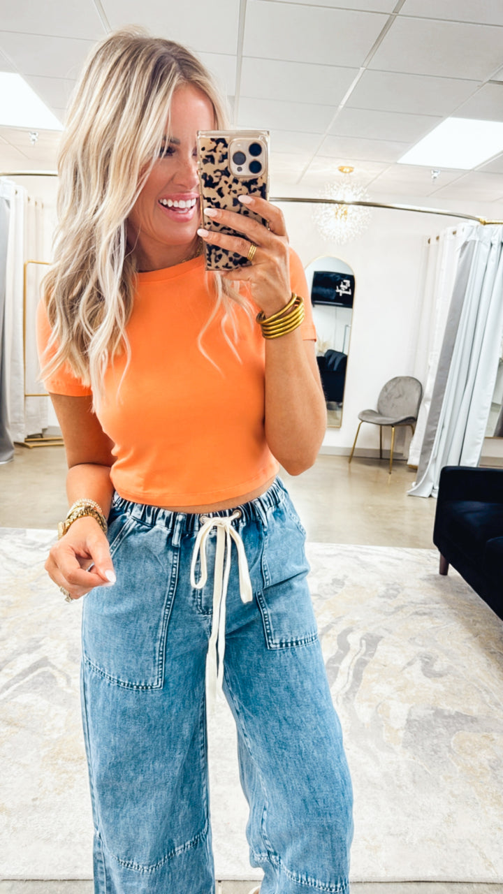 Casual Cropped Top-Coral