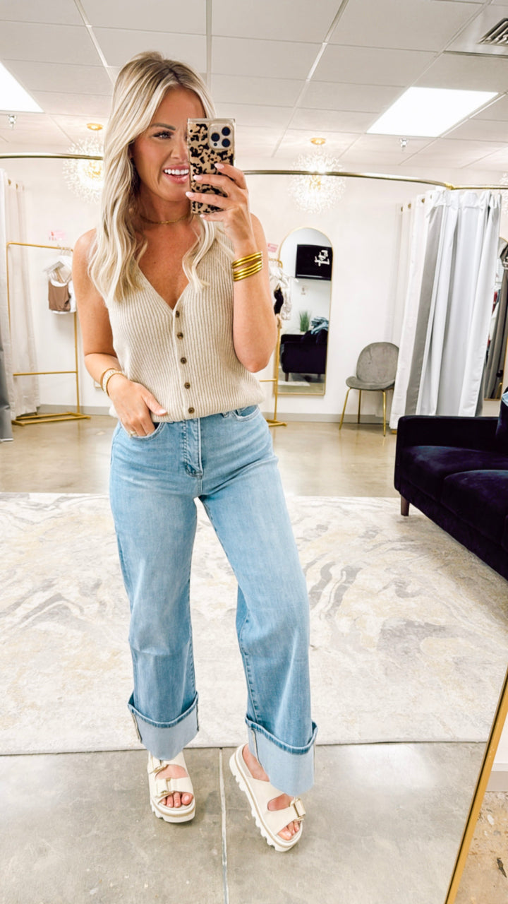 Taupe Chic V-Neck Knit Vest