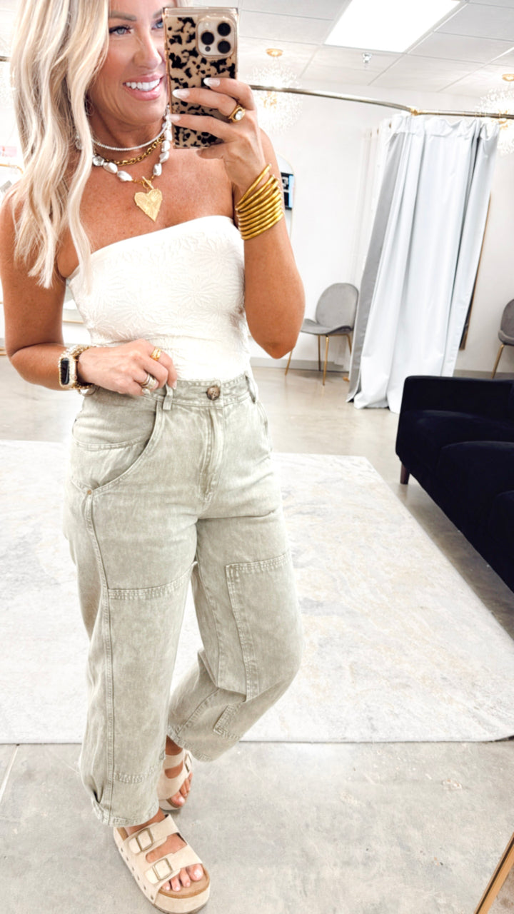 Olive Grove Mineral Wash Barrel Jeans