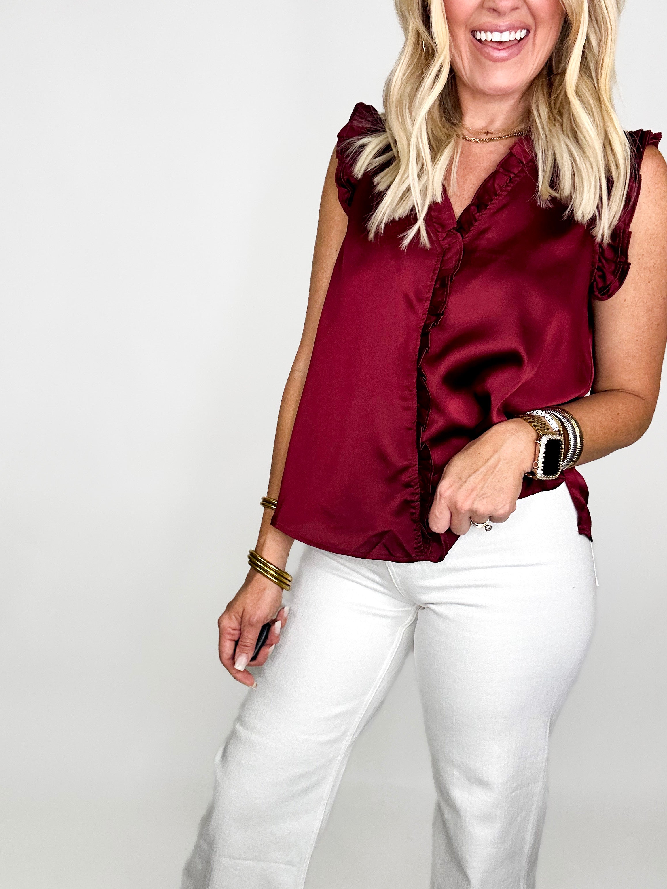 Chic Silk Ruffle Top – Sparkle Tallahassee