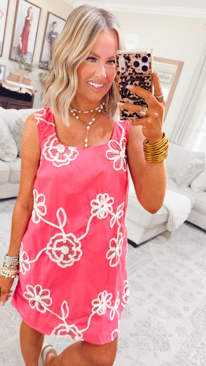 Petal Pop Mini Dress-Pink/White