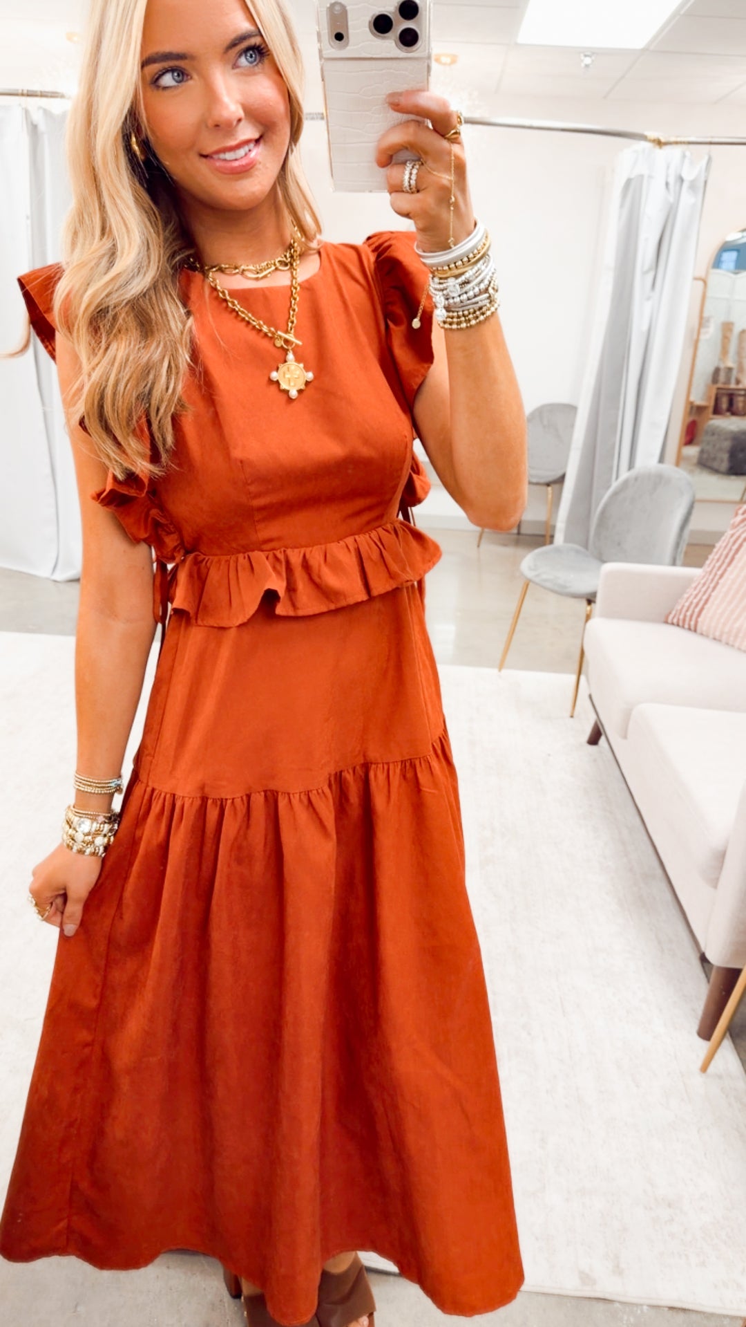 Vivienne Backless Dress-Rust