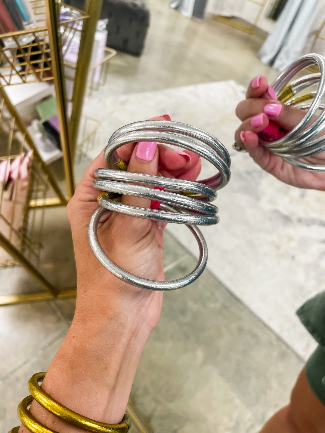 BudhaGirl Silver All Weather Bangles (Set of 6) Serenity Prayer