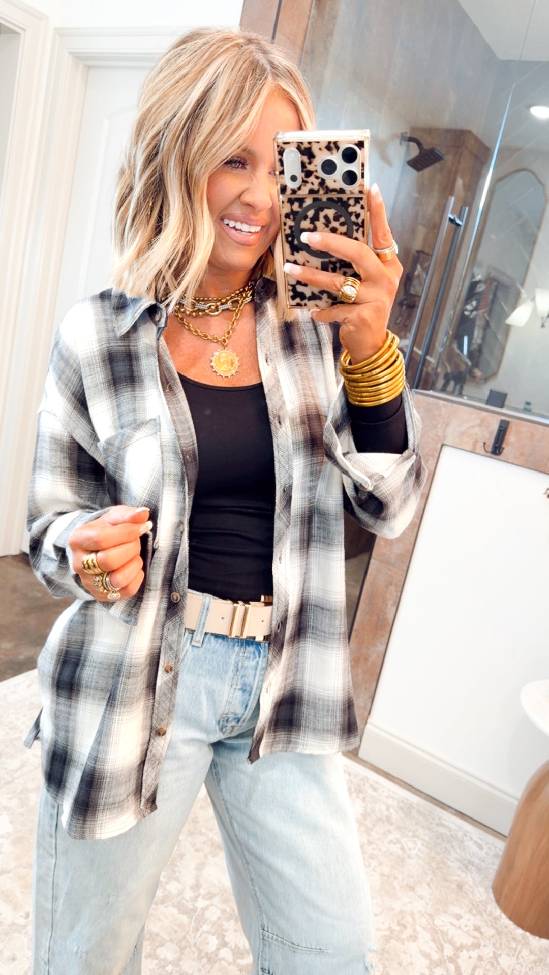 Charcoal Flannel Top