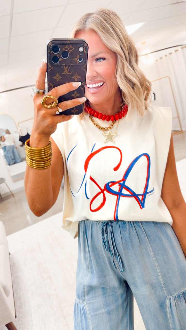 USA Muscle Tank-Ivory