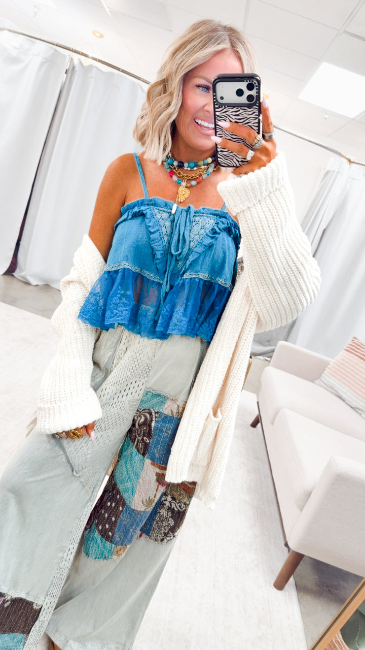 Lace Meadow Tank Top-Aqua Teal
