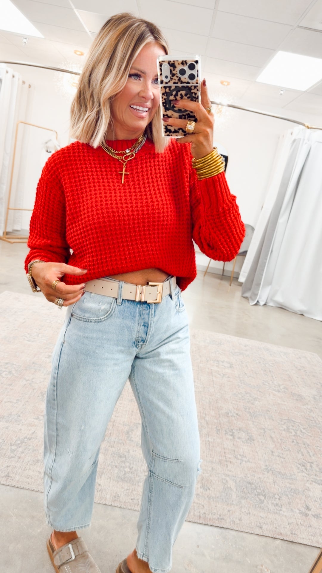 The Maren Hi-Low Waffle Knit-Ruby