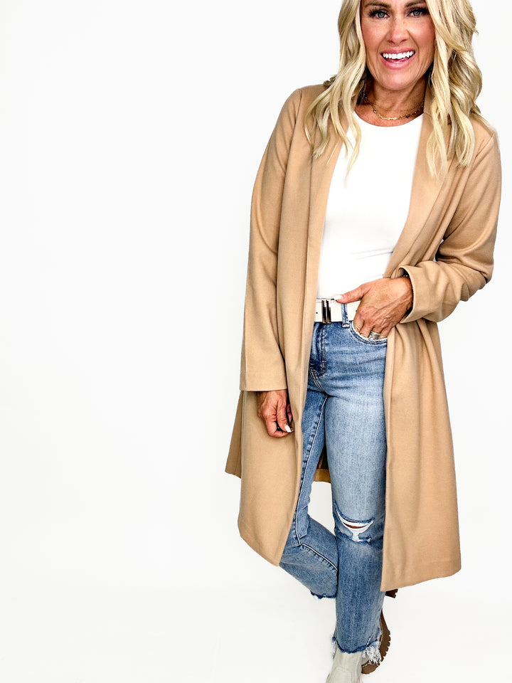 Camel Chic Open Front Coat