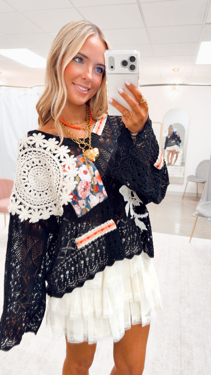 Luna Crochet Top-Black