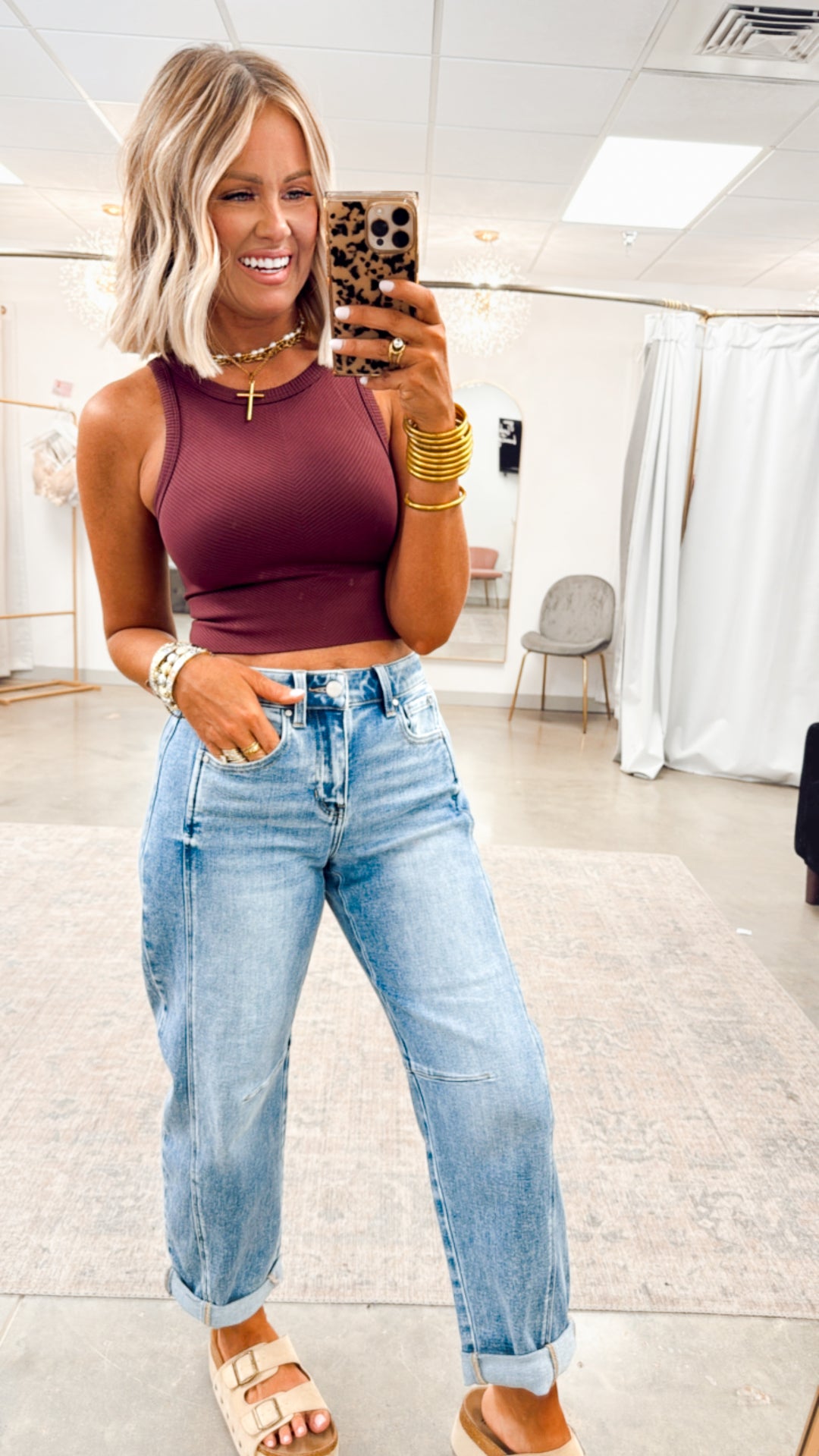 Basic Highneck Crop Top-Maroon
