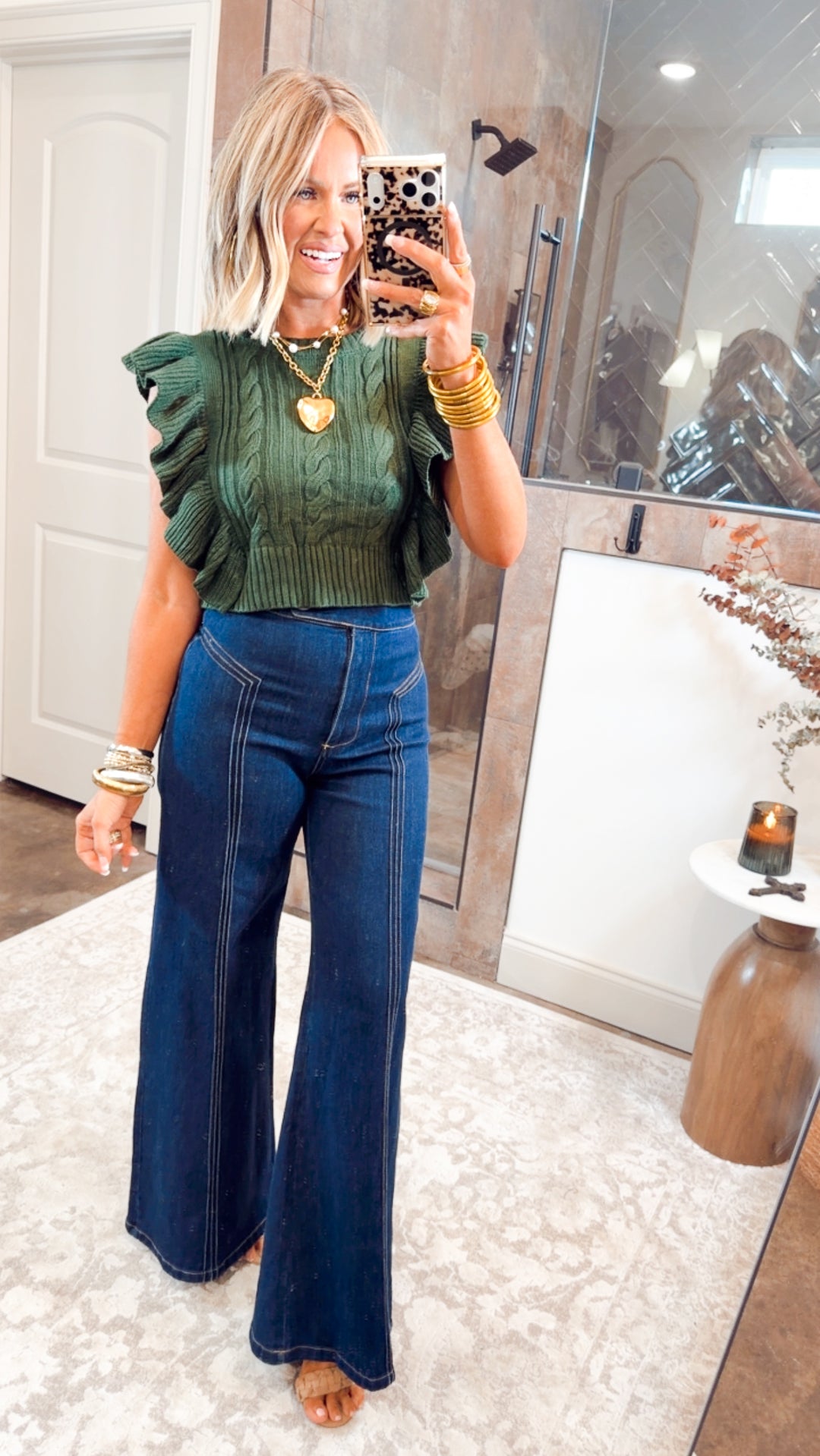 Esme Cable Knit Cropped Sweater-Forest Green