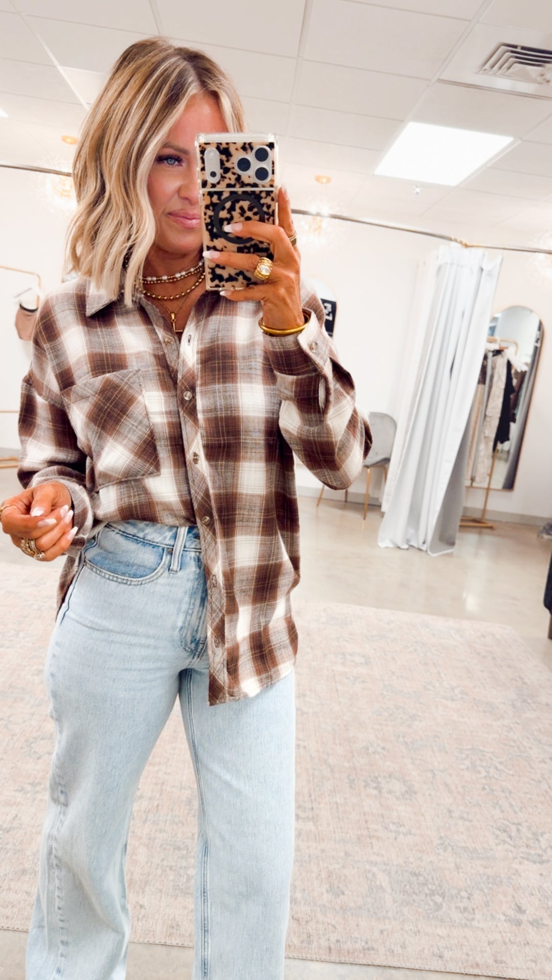 Brown Cozy Plaid Flannel Button-Up