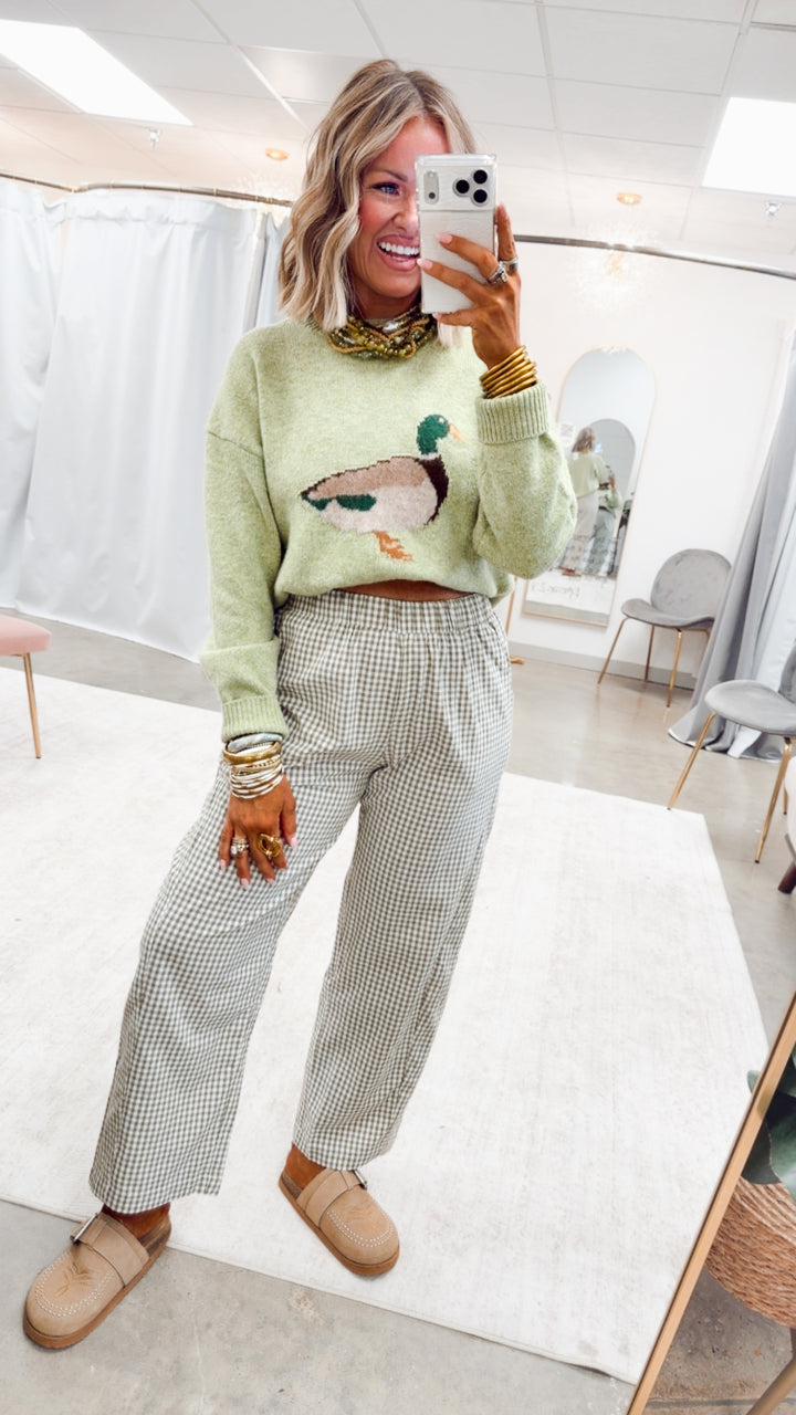The Gingham Grove Pants-Olive/White