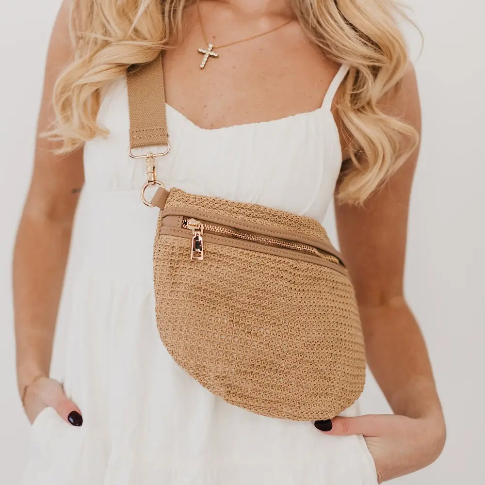Rachel Raffia Bum Bag-Tan