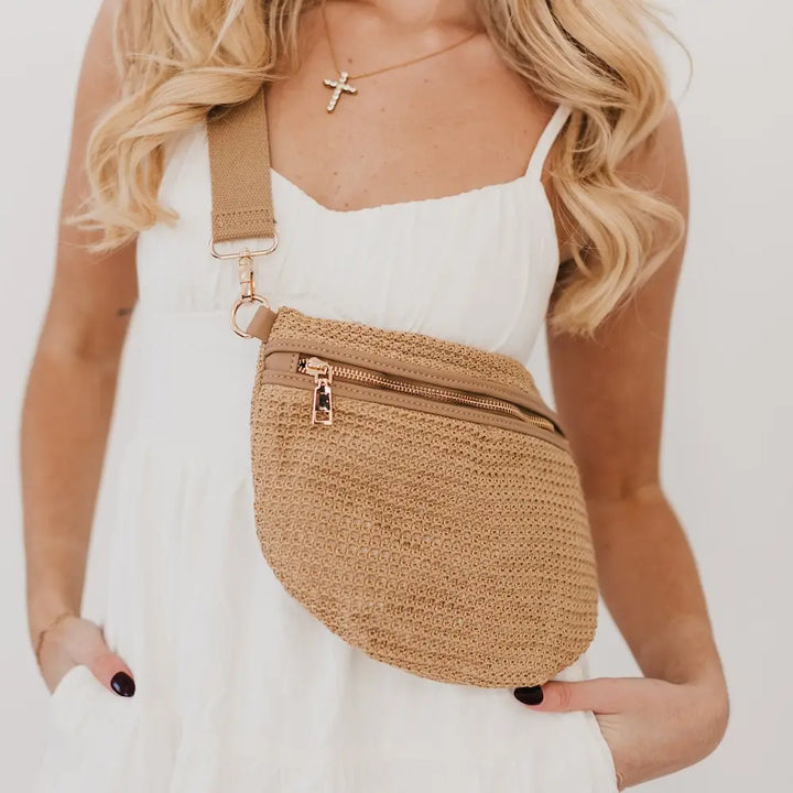 Rachel Raffia Bum Bag-Tan