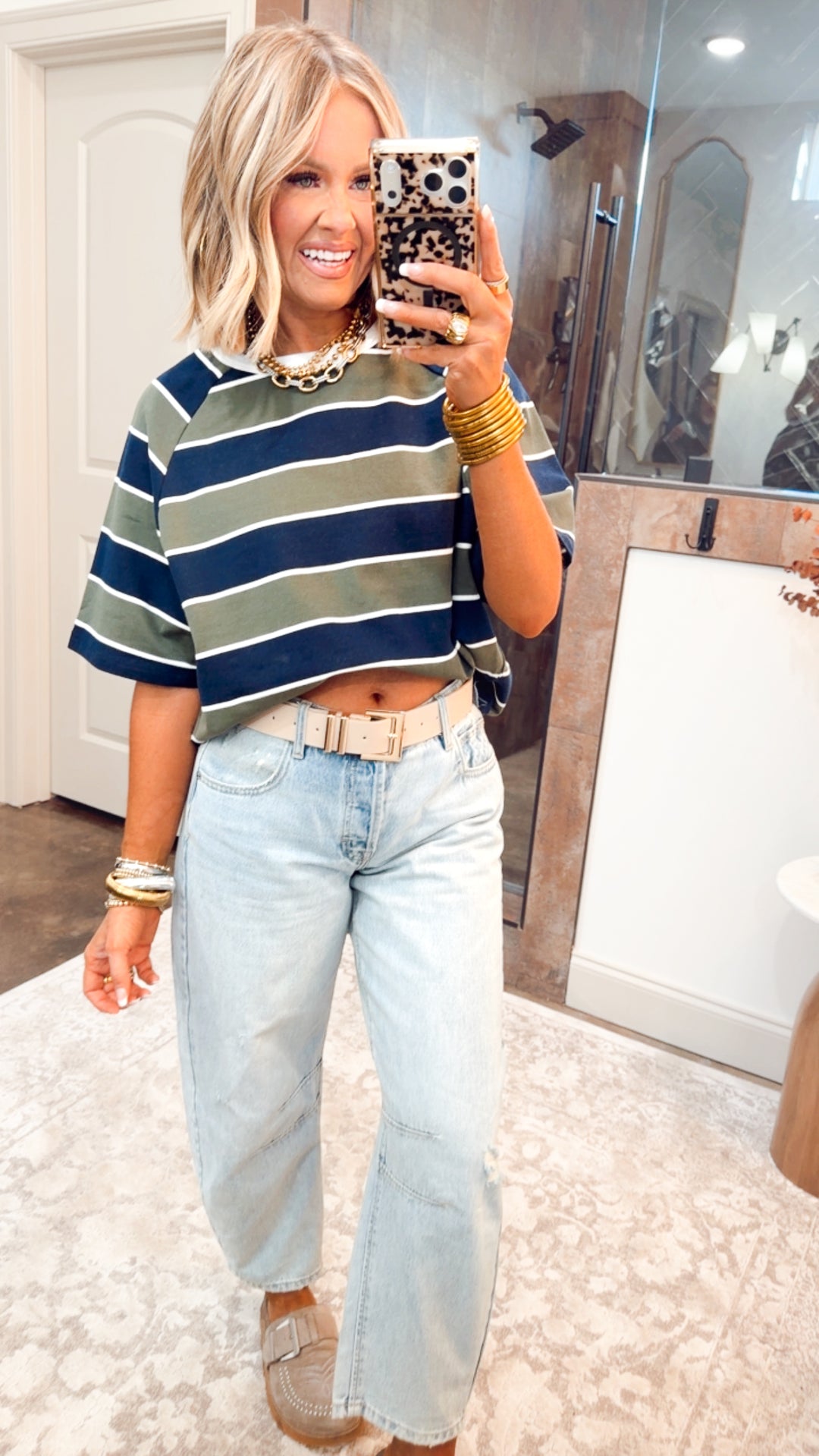 Stripe Edit Top-Olive/Navy