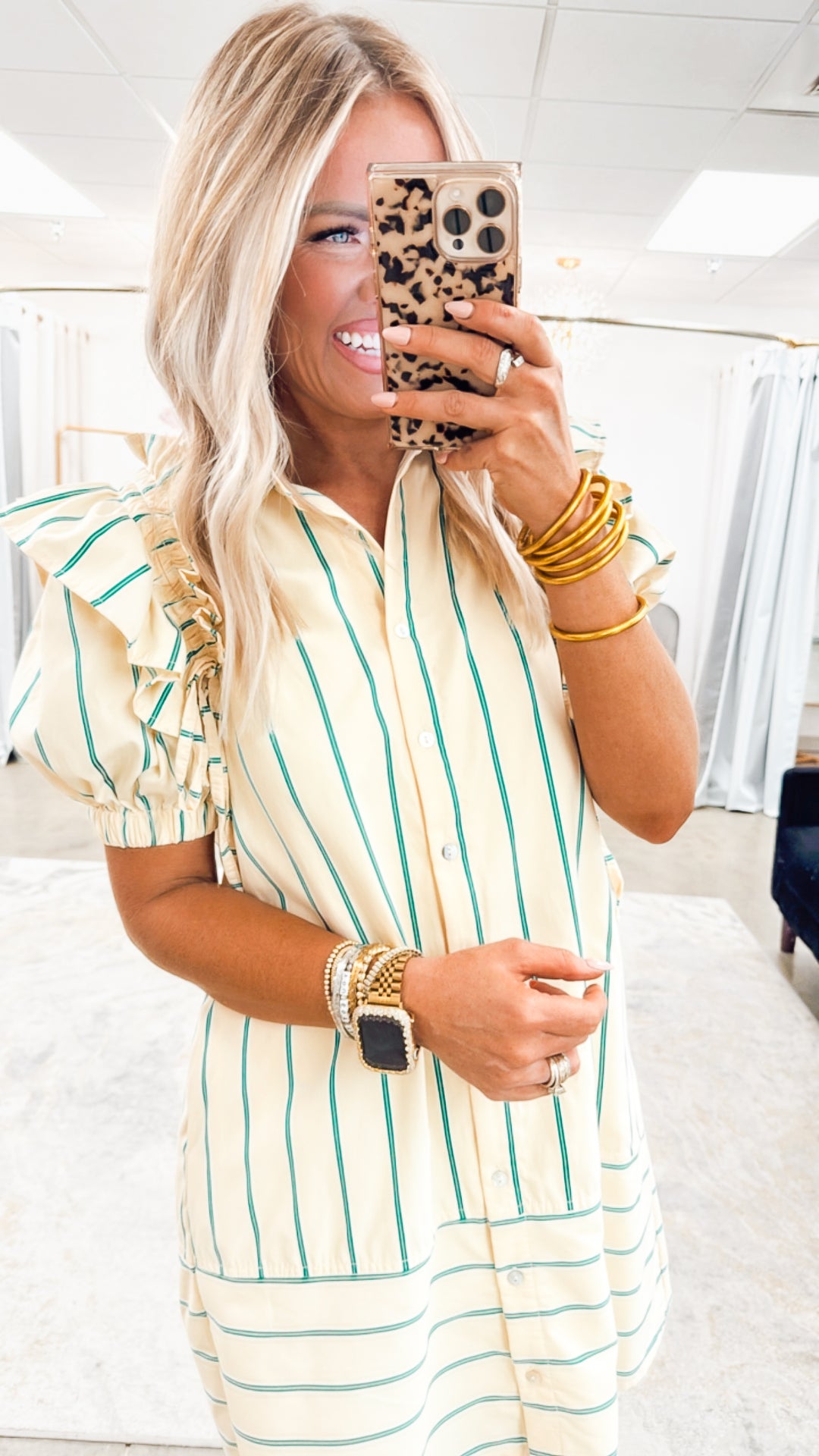 Harper Striped Ruffle Shirt Dress