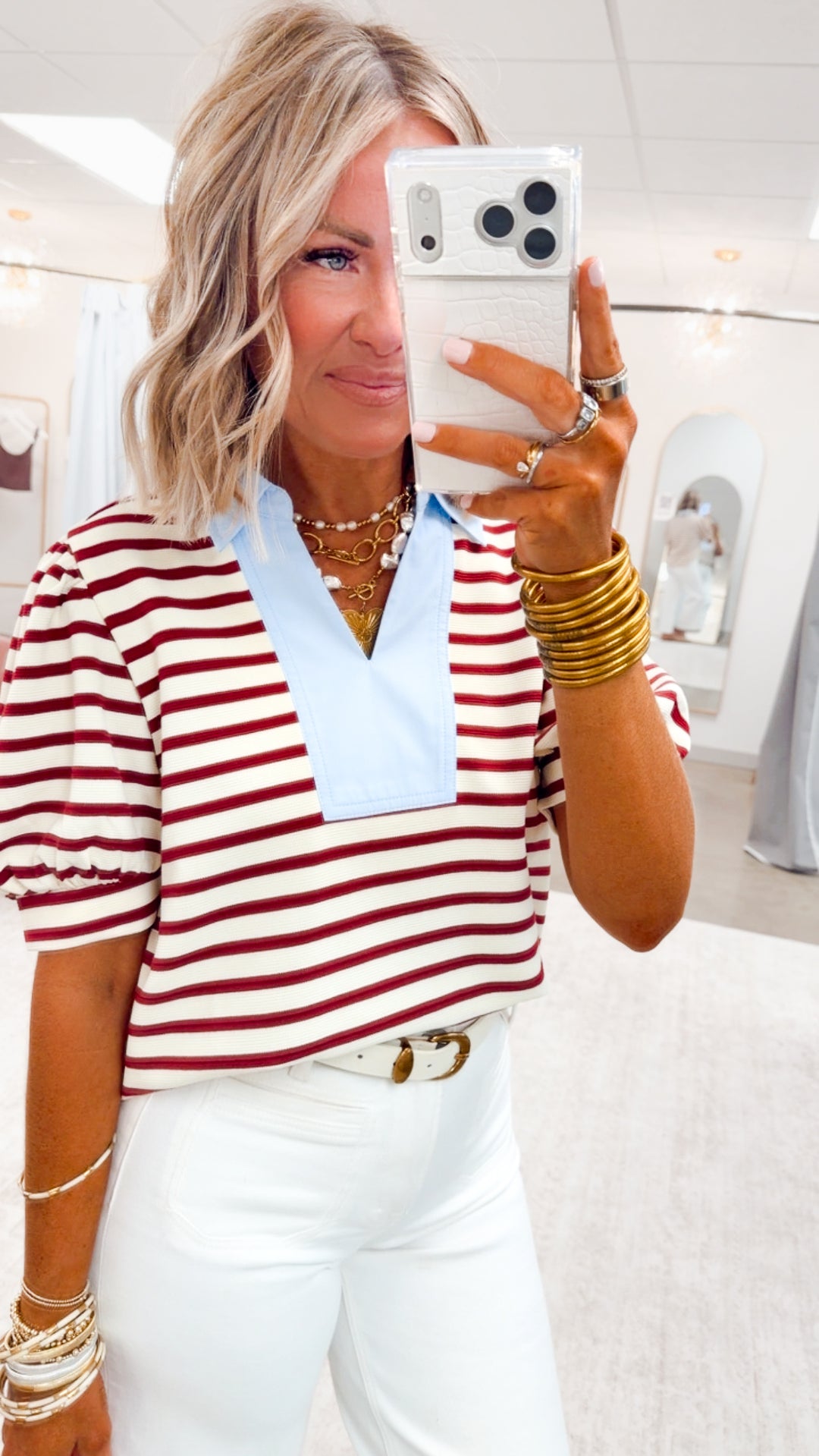 The Charlotte Stripe Top-Maroon