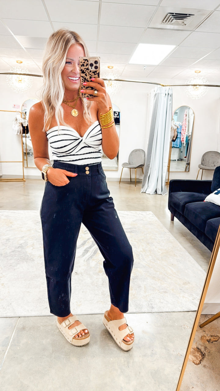 The Bella Knot Tube Top- Black Striped