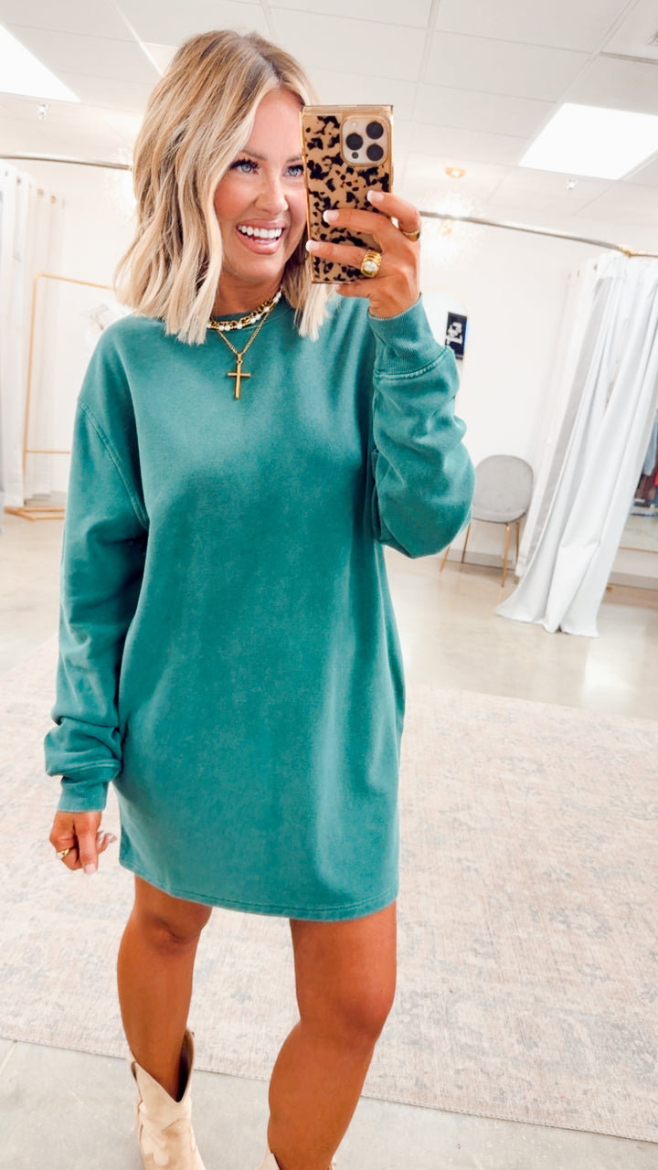 Mila Sweatshirt Dress-Dark Green