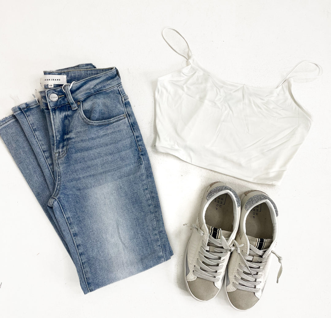 Basic Crop Cami- White