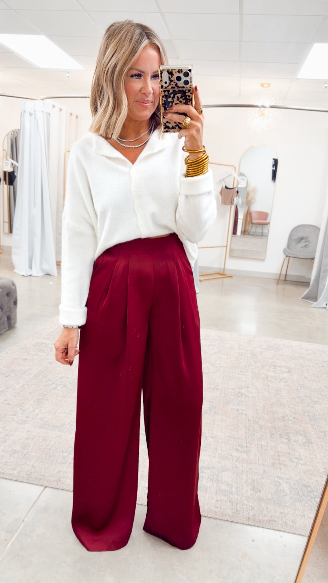 Final Sale- Estelle Wide-Leg Pants-Burgundy Small