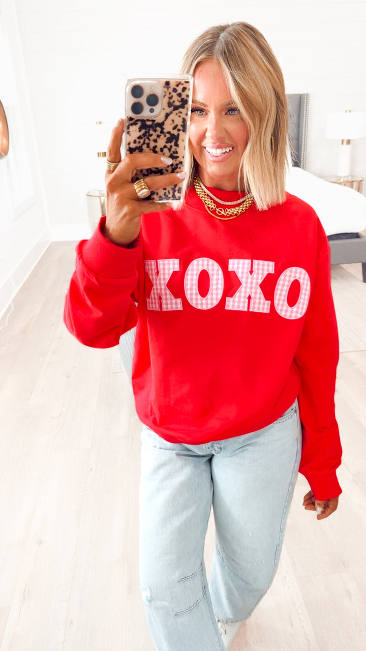 XOXO Mock Neck Sweatshirt-Red