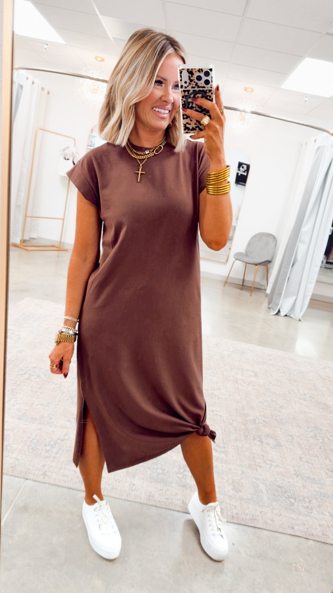 The Brynn Cotton Midi Dress-Brown