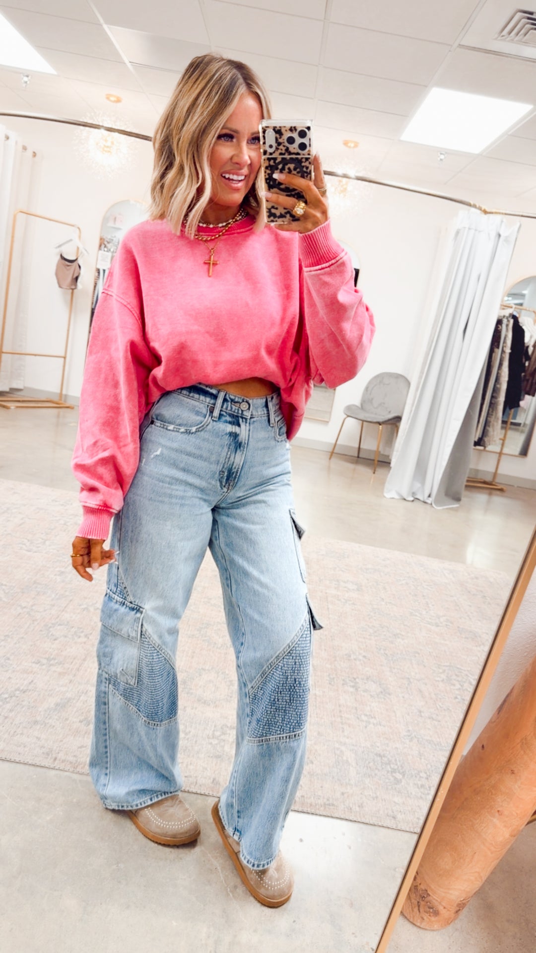 Plush Oversized Sweatshirt -Hot Pink
