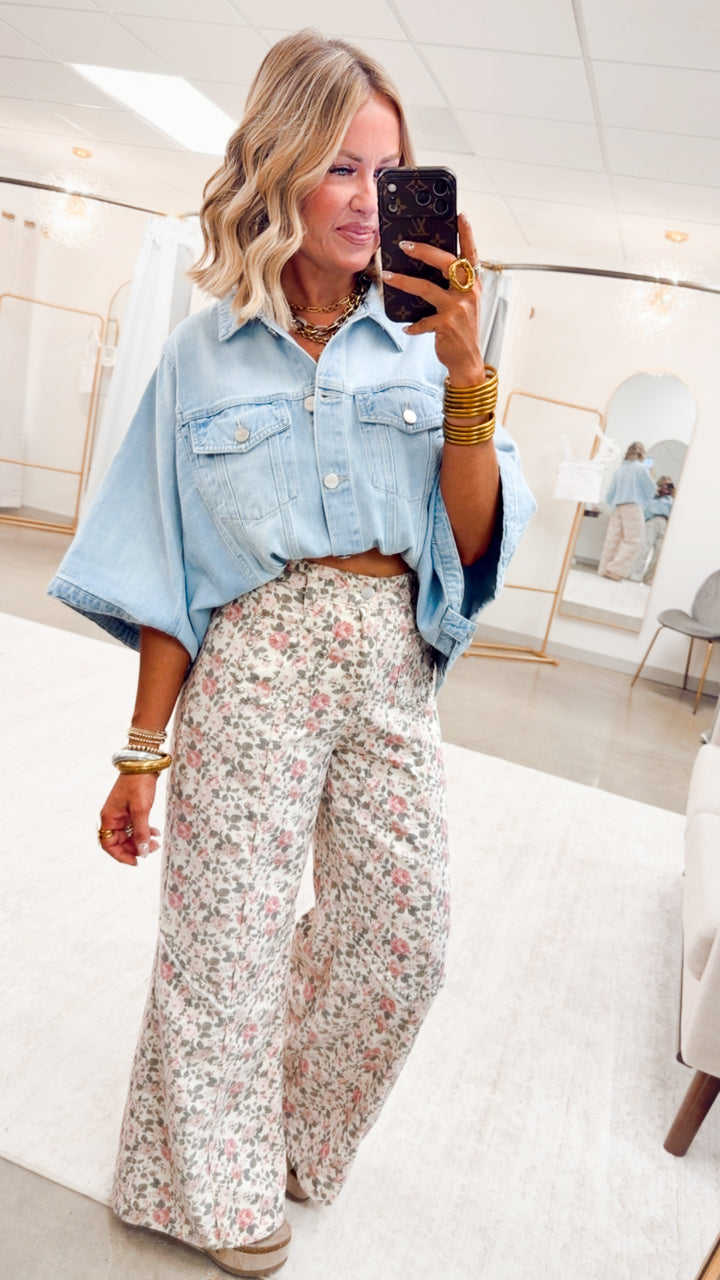 The Presley Stud Wide Leg Pants- Floral