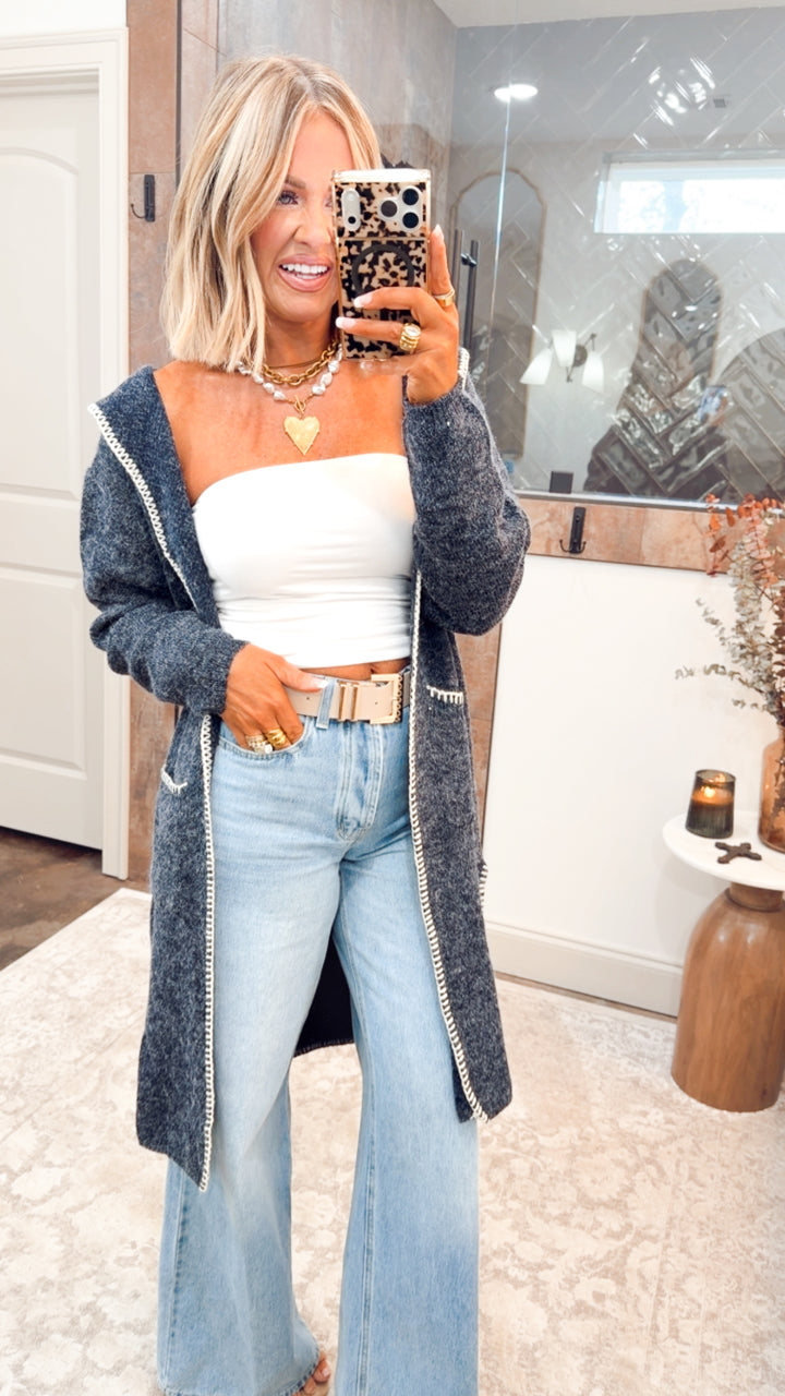 Whipstitch Edge Hooded Cardigan