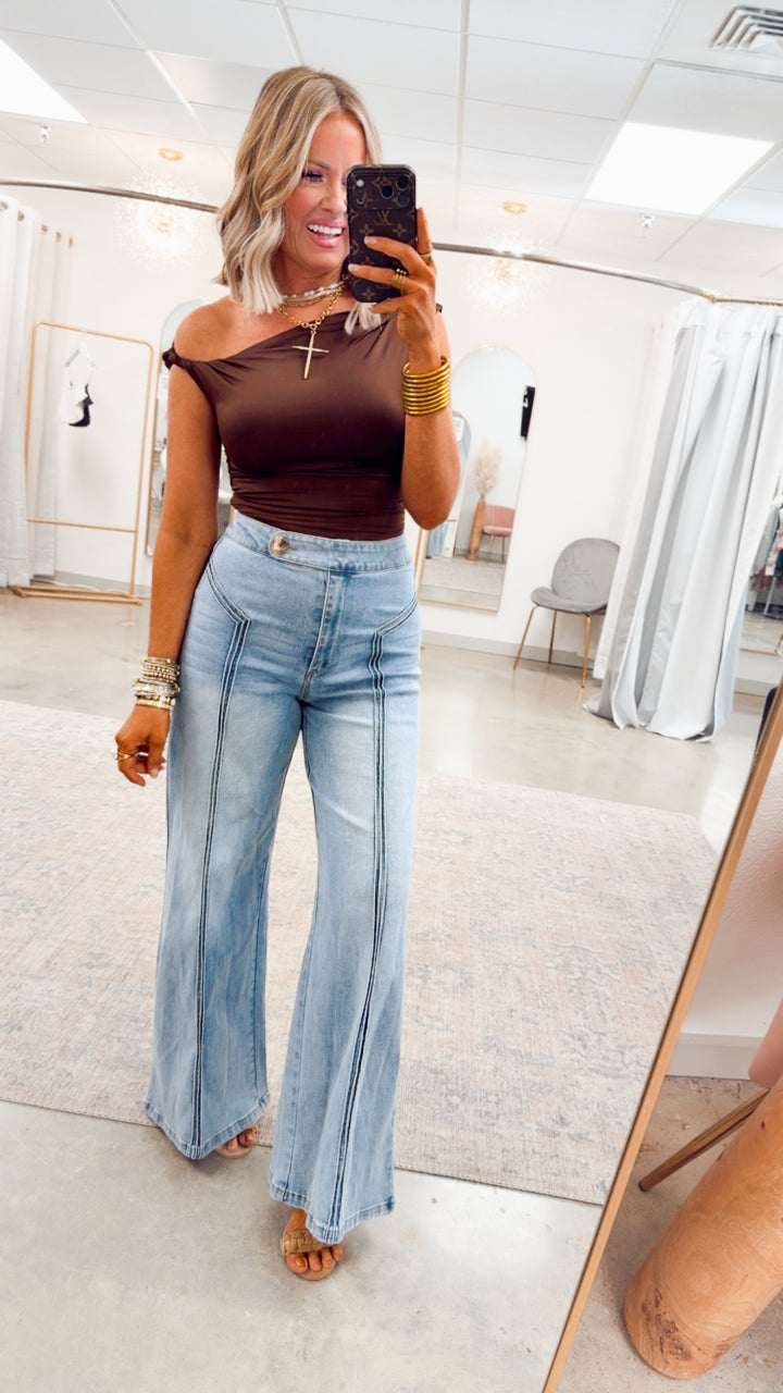 Claire Off Shoulder Top-Chocolate