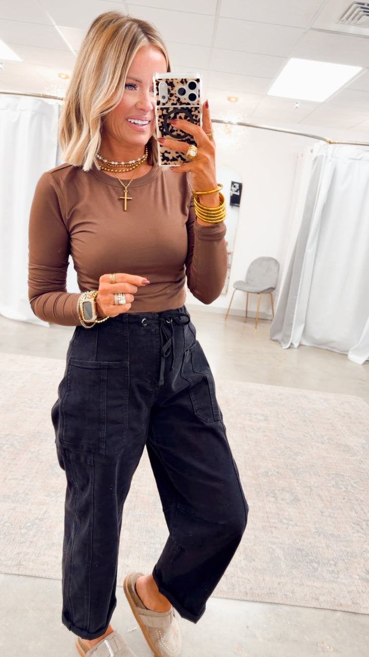 Laken Round Neck Top-Brown