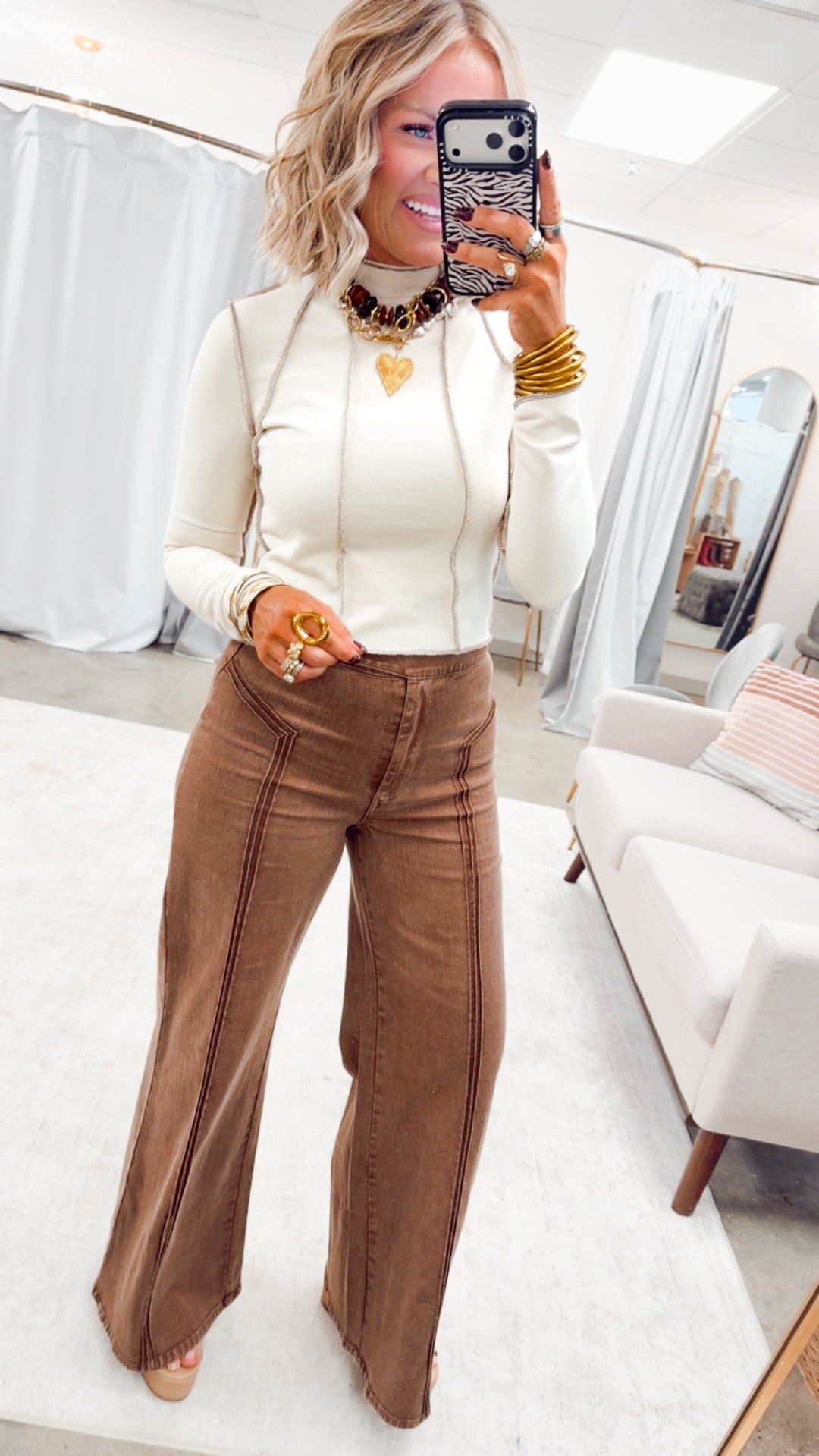 Vera Mock Neck Crop Top-Beige