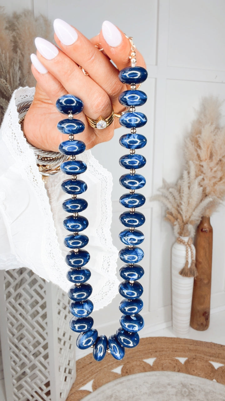 The Holly Chunky Beaded Necklace-Navy
