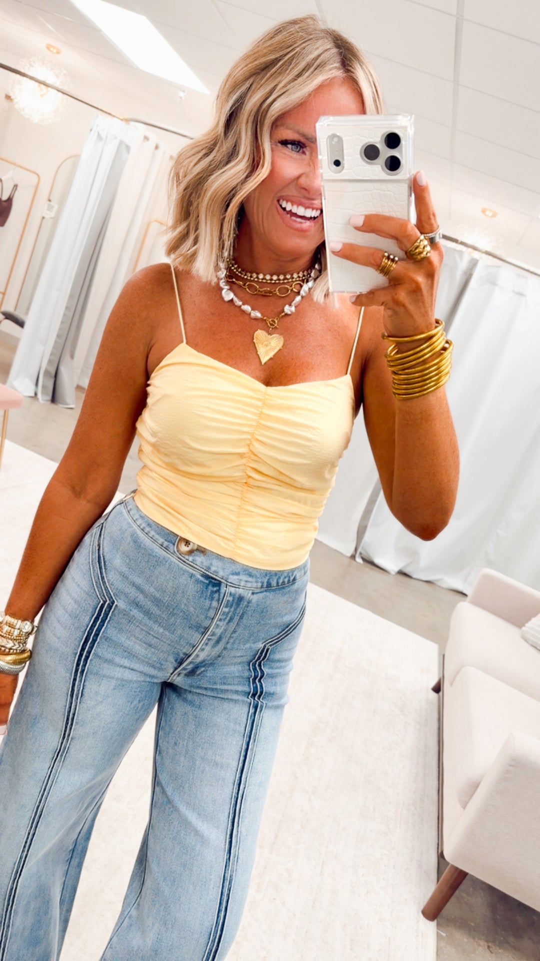 The Sheerline Shirred Tank-Yellow
