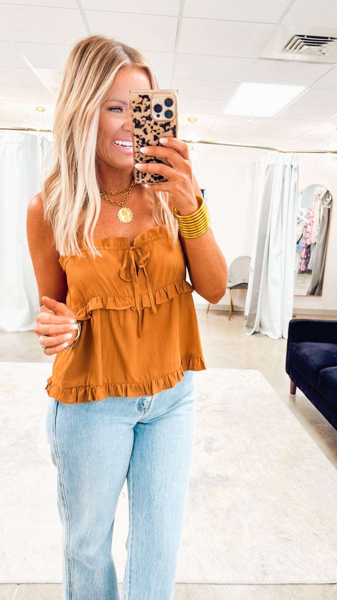 Sweet Ruffle Charm Top-Camel